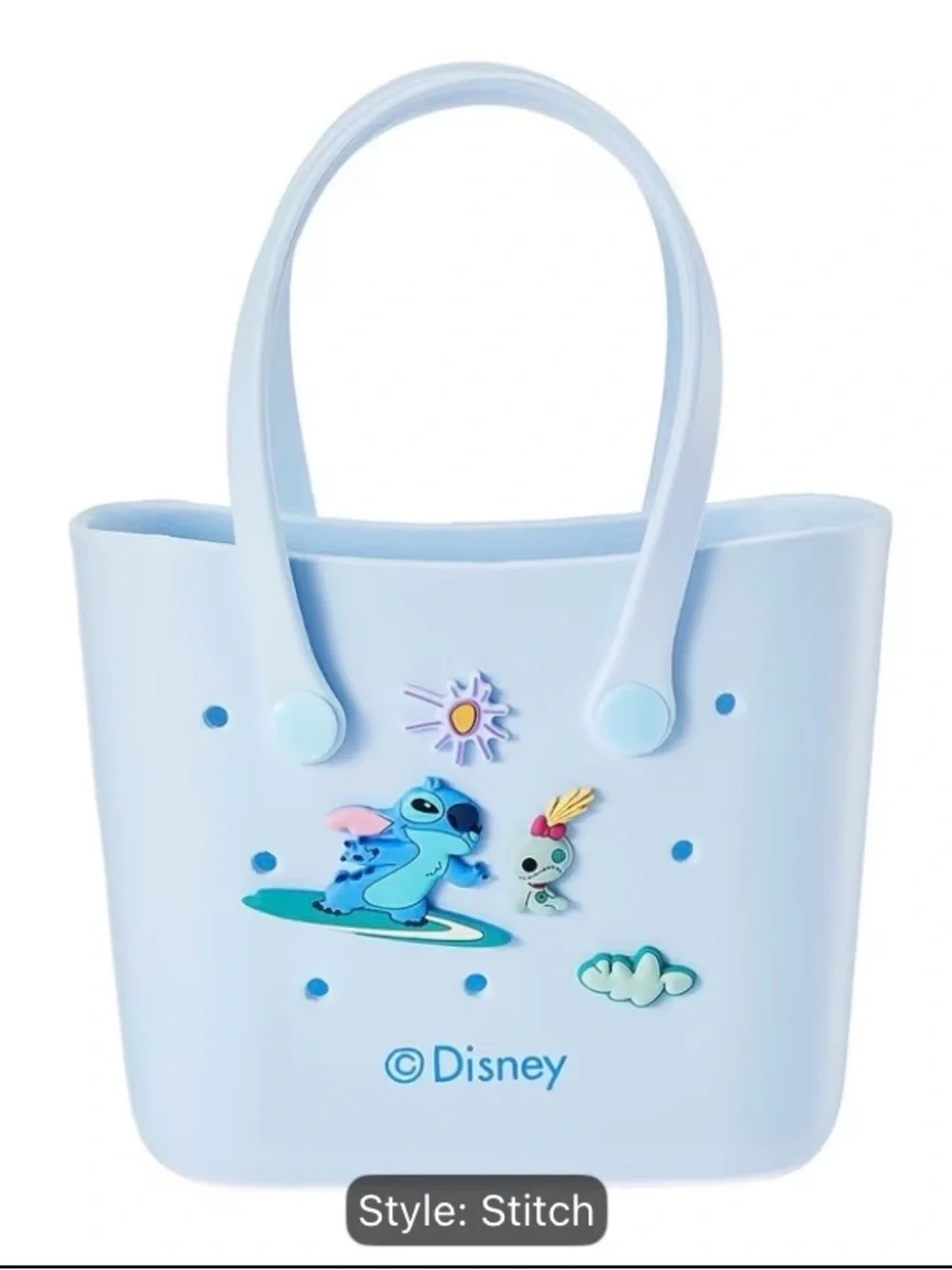 Disney Light Blue Stitch Kids Tote Bag with Surfing Patch